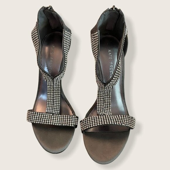 Kate Preston Rhinestone Heels with Zip Back Sz 7.5 - Picture 1 of 9